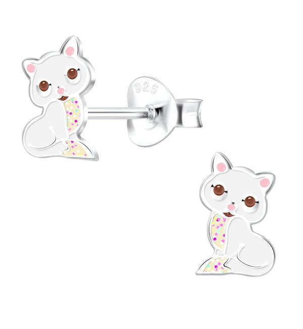 KAYA sieraden Silver children’s earrings ‘Glitter Kitten’