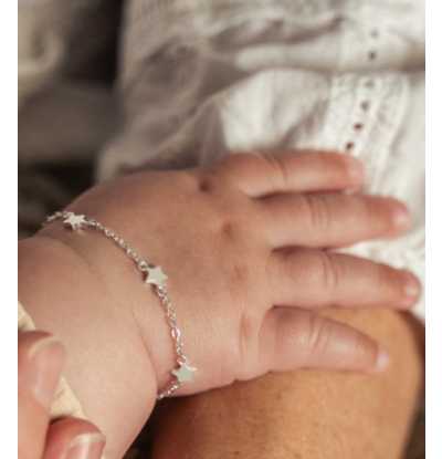 KAYA sieraden Kraamcadeau I Babyarmbandje met sterretjes I Sterling zilver