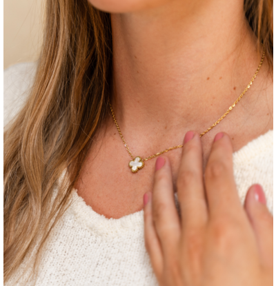 KAYA sieraden Klaverketting Parelmoer | Stainless steel
