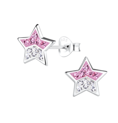 KAYA sieraden Silver children’s earrings Pink Star with crystals