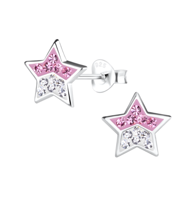 KAYA sieraden Silver children’s earrings Pink Star with crystals