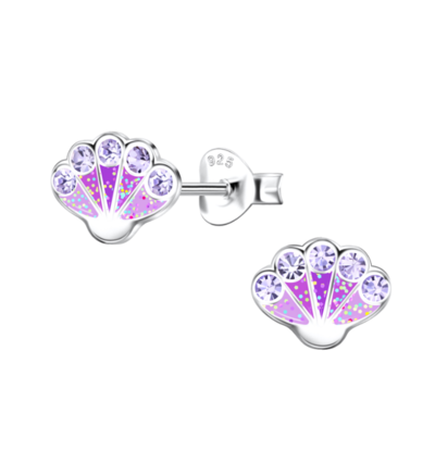KAYA sieraden Silver children’s earrings Purple Shell with crystals