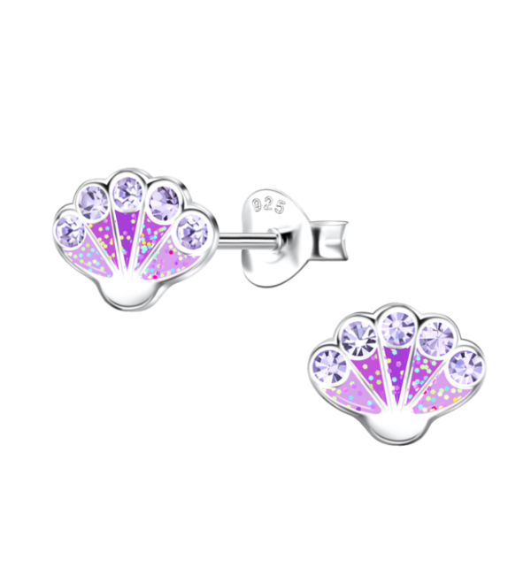 KAYA sieraden Silver children’s earrings Purple Shell with crystals