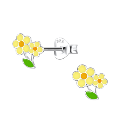 KAYA sieraden Silver children’s earrings Little Flowers Yellow