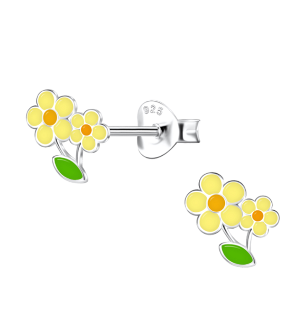 KAYA sieraden Silver children’s earrings Little Flowers Yellow
