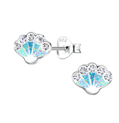 KAYA sieraden Silver children’s earrings Blue Shell with crystals