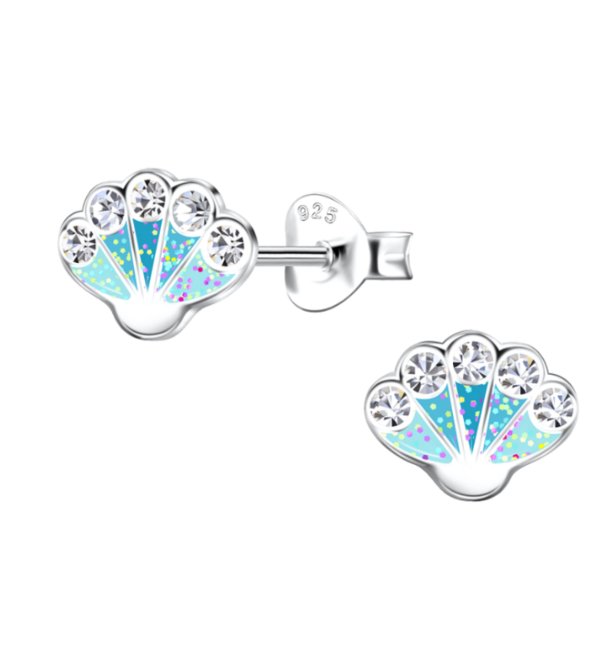KAYA sieraden Silver children’s earrings Blue Shell with crystals
