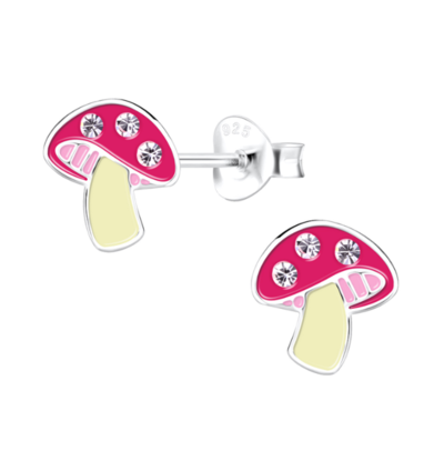 KAYA sieraden Silver children’s earrings Mushroom with crystals