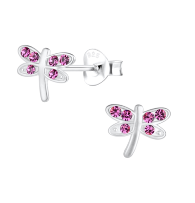 KAYA sieraden Kinderoorbellen Libelle met Roze Kristallen