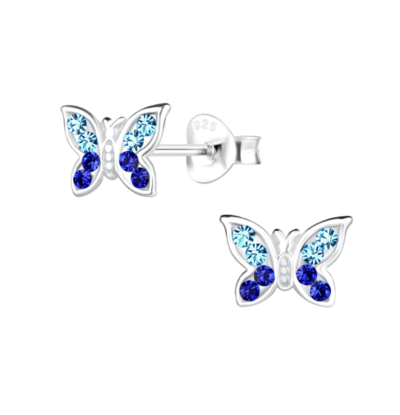 KAYA sieraden Silver children’s earrings Blue Butterfly with crystals