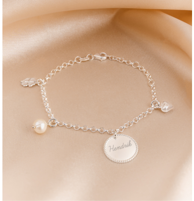 KAYA sieraden Personalized Charm Bracelet ‘Beaded’ Fine Jasseron | Hand-engraved