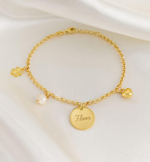 KAYA sieraden Personalized Charm Bracelet 'Beaded' Fine Jasseron | | Hand Engraved