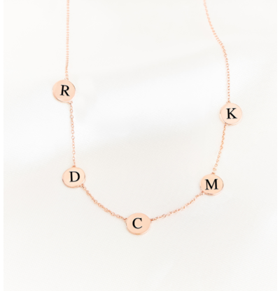 KAYA sieraden Necklace '5 Little Discs' with Initials | Rose