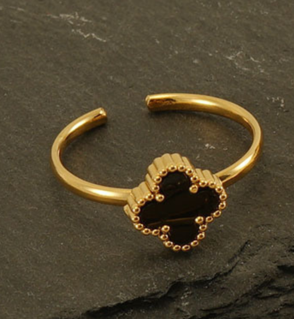 KAYA sieraden Klaver Ring | Stainless Steel  - Zwart