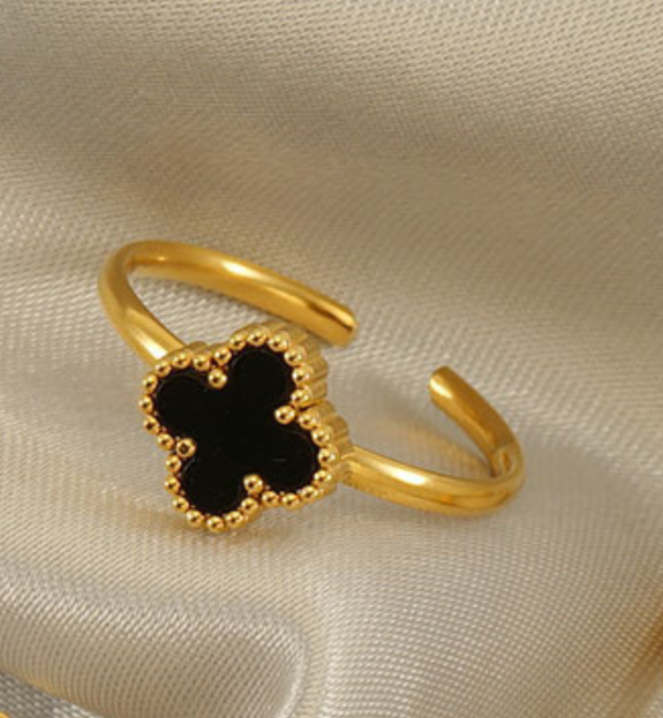 KAYA sieraden Klaver Ring | Stainless Steel  - Zwart