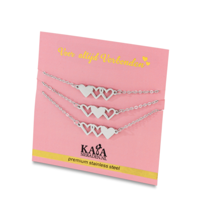 KAYA sieraden Sisters Bracelets Set 'Hearts' | Stainless Steel