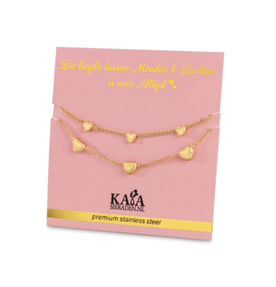 KAYA sieraden Moeder & Dochter Armbanden Set '5 Hartjes' | Stainless Steel