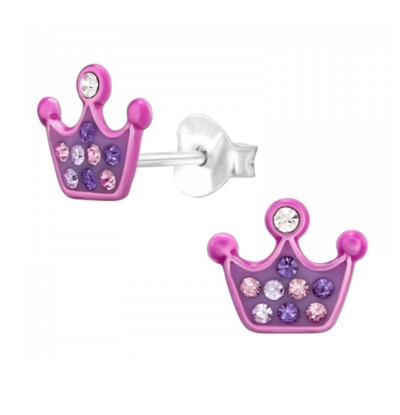 KAYA sieraden Silver children’s earrings Crown with crystals
