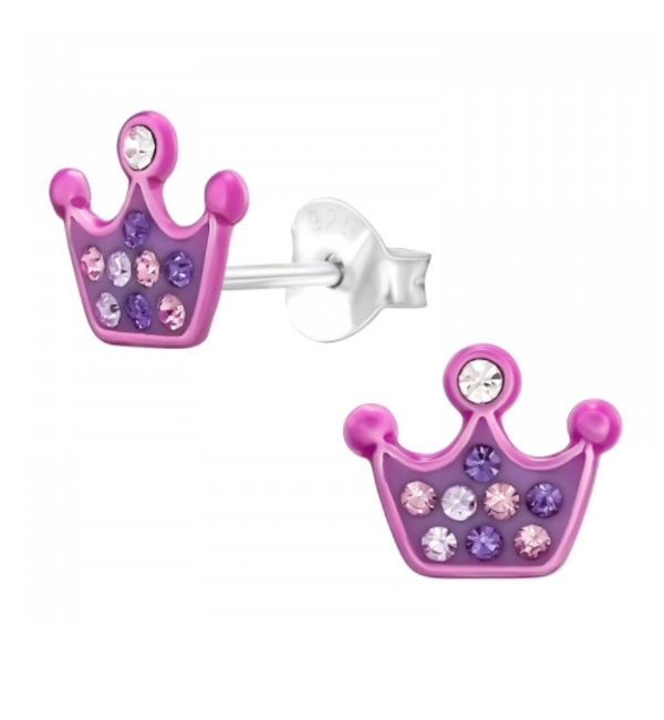 KAYA sieraden Silver children’s earrings Crown with crystals