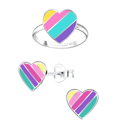 KAYA sieraden Ring en Oorbellen Regenboog Hartje