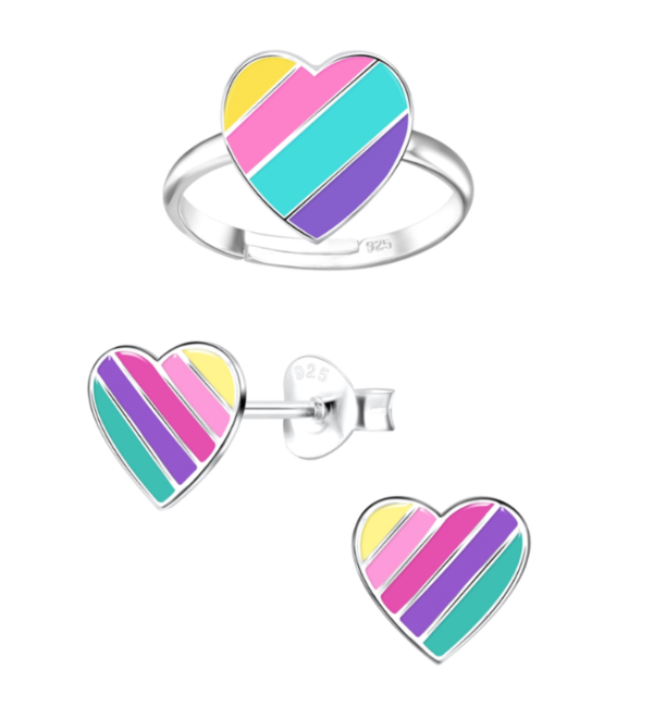 KAYA sieraden Ring and earrings Rainbow Heart