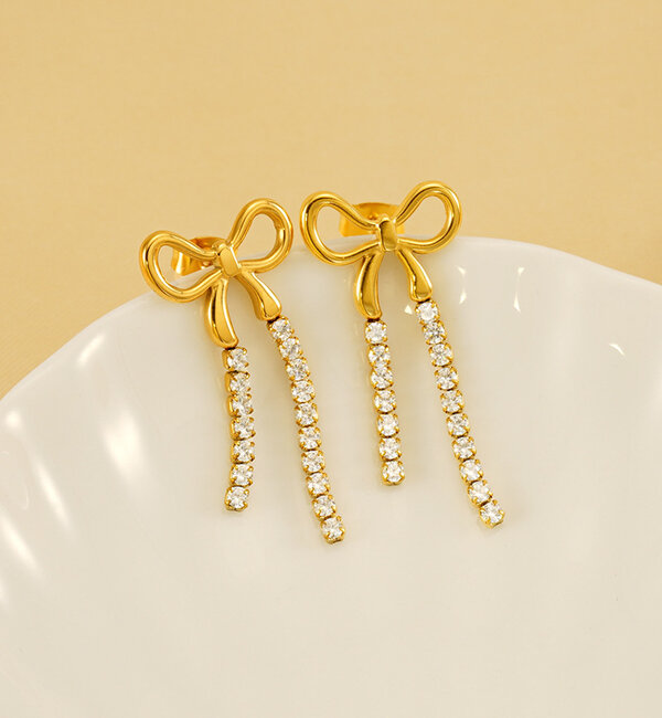 KAYA sieraden Bow Earrings with Crystals | Stainless Steel