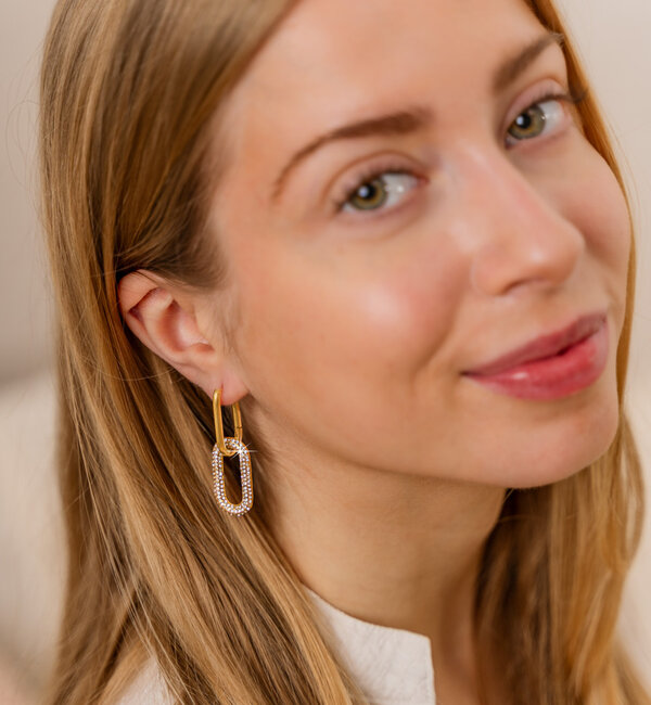 KAYA sieraden Statement Earrings Oval with Stones | Stainless Steel