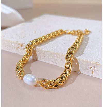 KAYA sieraden Braided Link Bracelet with Freshwater Pearl