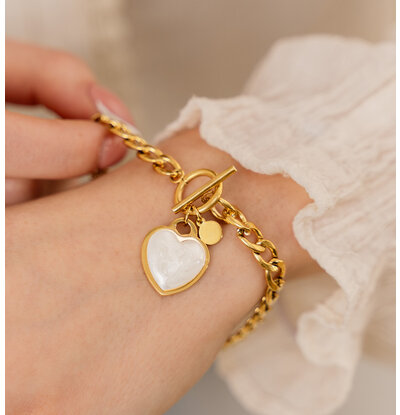 KAYA sieraden Chunky armband parelmoer hartje hartje