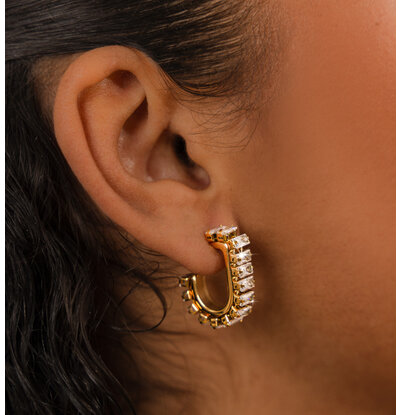 KAYA sieraden Statement Hoop Earrings with Crystals | Stainless Steel