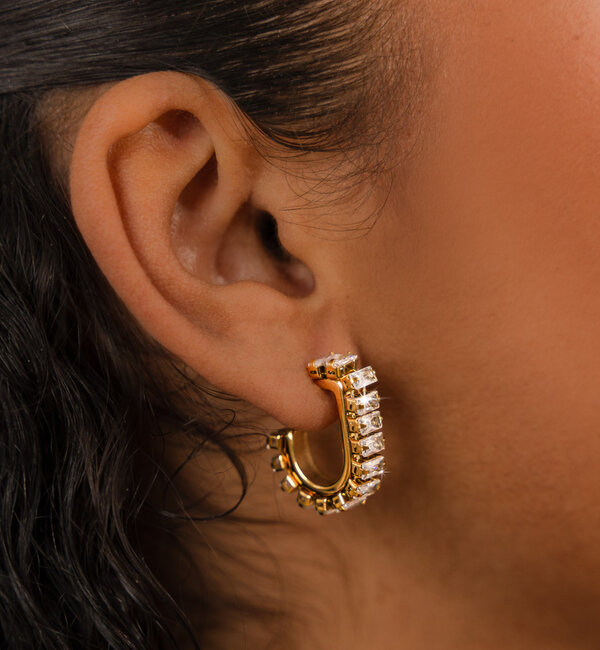 KAYA sieraden Statement Hoop Earrings with Crystals | Stainless Steel