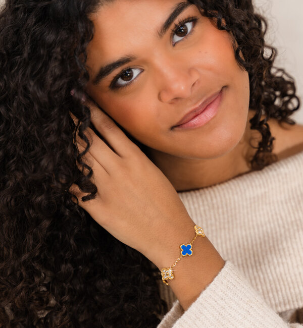 KAYA sieraden Bracelet Clover Blue with Crystals | Stainless Steel