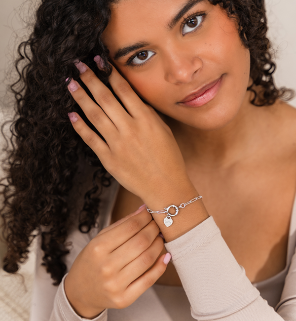 KAYA sieraden Link Bracelet with Round Clasp and Heart | Stainless Steel