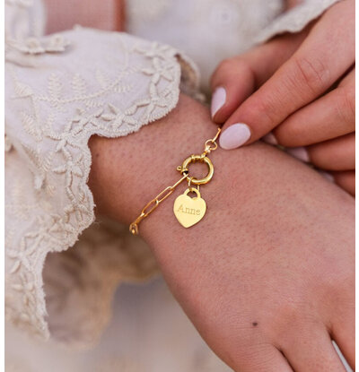 KAYA sieraden Schakelarmband met Rond Slot en Hartje