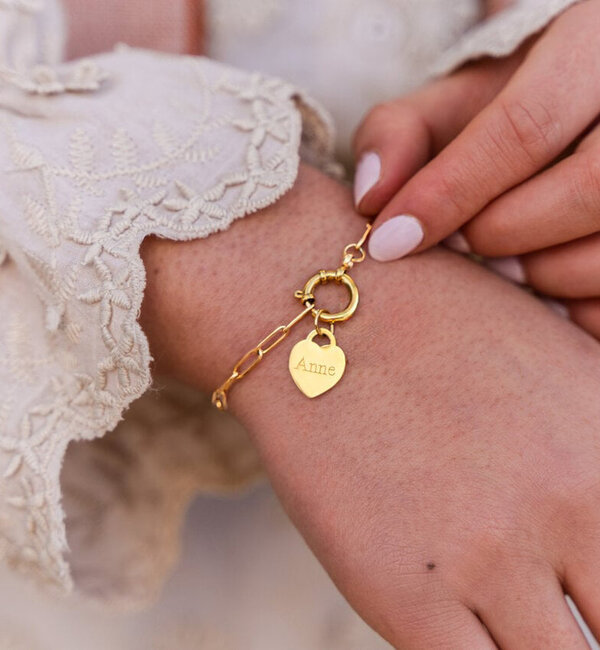KAYA sieraden Link Bracelet with Round Clasp and Heart | Stainless Steel