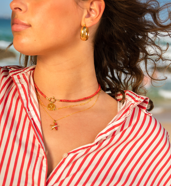 KAYA sieraden  Rode Ketting Koraal met Zeester | Stainless Steel