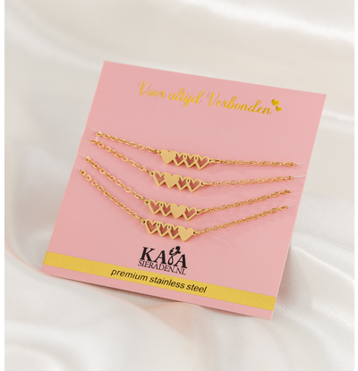 KAYA sieraden Zussen armbanden set vier hartjes