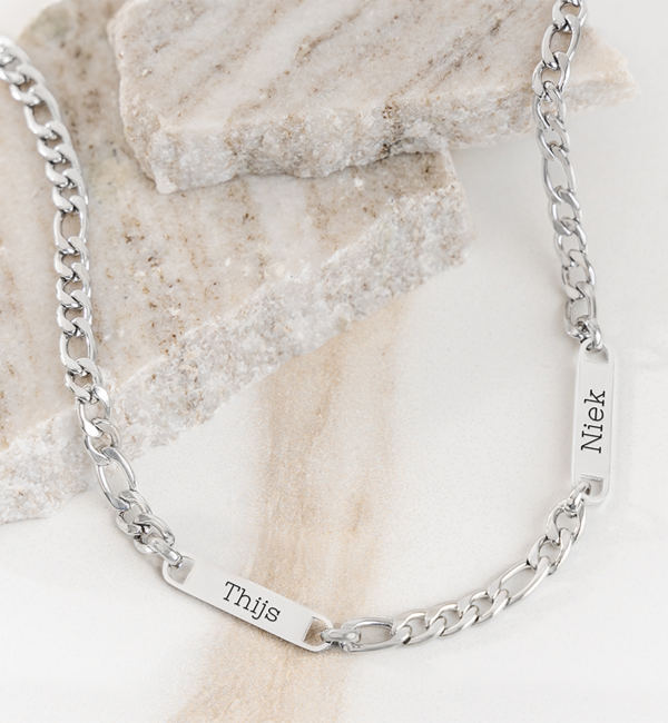 KAYA sieraden Schakelketting Heren met 2 Naamplaten | Stainless Steel
