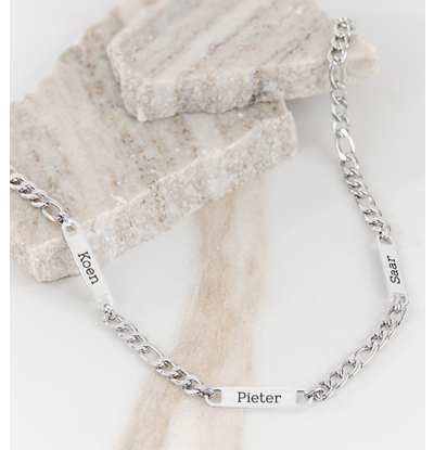 KAYA sieraden Schakelketting Heren met 3 Naamplaten
