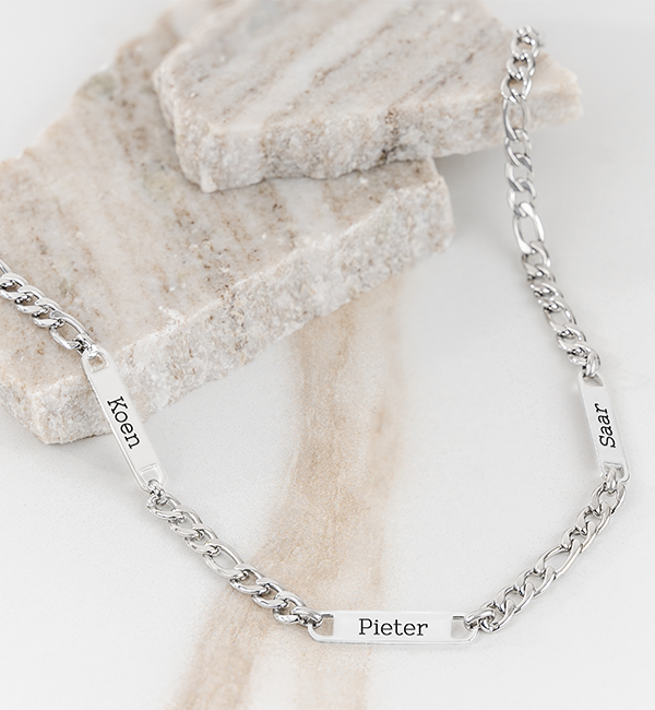 KAYA sieraden Schakelketting Heren met 3 Naamplaten | Stainless Steel