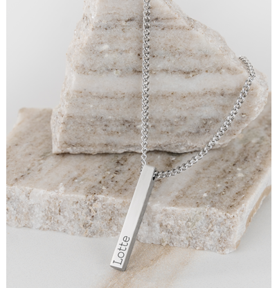 KAYA sieraden Heren Ketting met Naam Zilver Bar XL