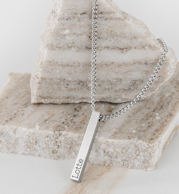 KAYA sieraden Heren Ketting met Naam Zilver Bar XL | Stainless Steel