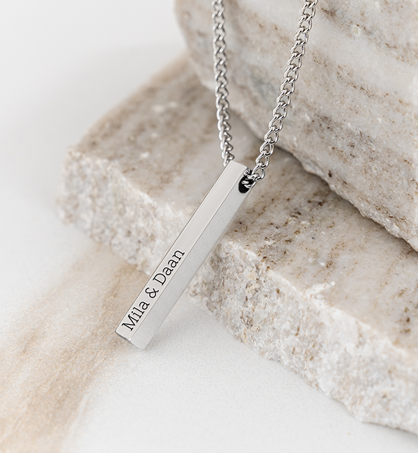 KAYA sieraden Heren Ketting met Naam Zilver Bar XL | Stainless Steel