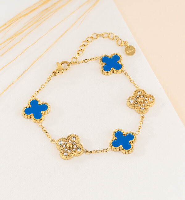 KAYA sieraden Bracelet Clover Blue with Crystals | Stainless Steel