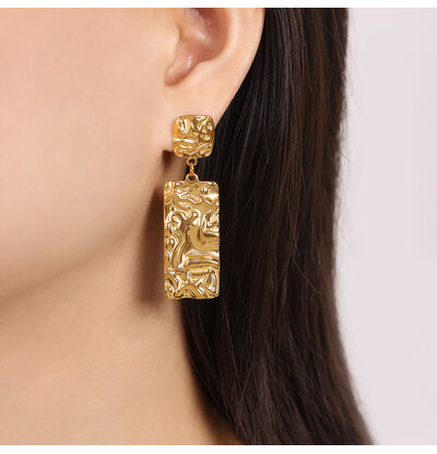 KAYA sieraden Earrings with Rectangle Hammered