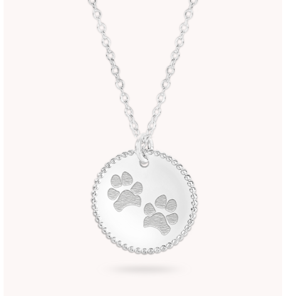 Gegraveerde sieraden Ketting met 2 Pootafdrukken 'Beaded'