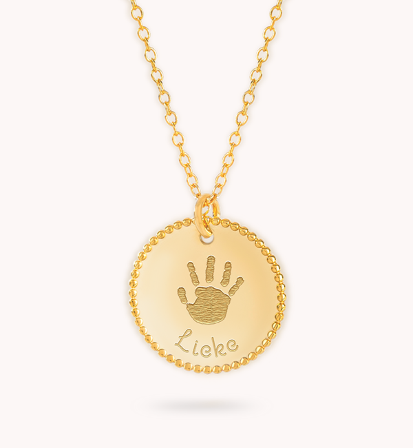 Gegraveerde sieraden Necklace with handprint and name ‘Beaded’