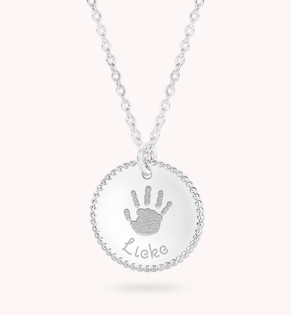 Gegraveerde sieraden Necklace with handprint and name ‘Beaded’