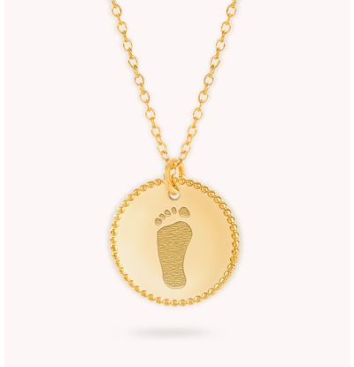 Gegraveerde sieraden Ketting met 1 Voetafdruk 'Beaded'