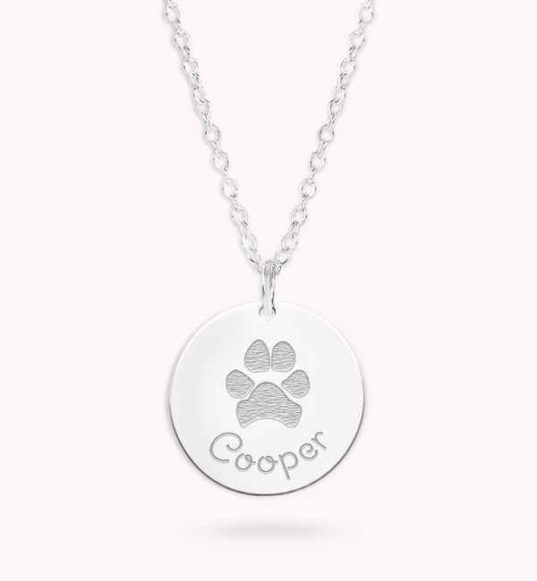 Gegraveerde sieraden Ketting met Pootafdruk en Naam